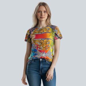 Versus Versace Womens T-Shirt Short Sleeve Baroque Pattern Multicolor SZ XXS EUC